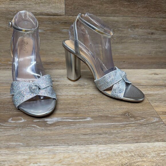 Jewel Badgley Mischka Nicoline Silver Sparlking Evening Sandals Women's Size 9.5 - Picture 6 of 7